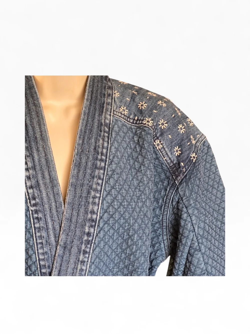 Hidden Embroidered Denim Kimono Oversized Small - Picture 4 of 10
